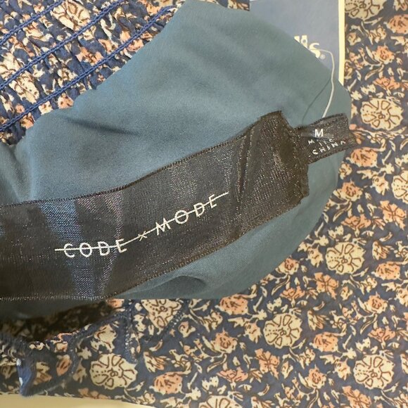 CODExMODE Women SZ M Navy Blue Floral A Line Knee Lenght Dress High Neck Chiffon - Picture 8 of 15